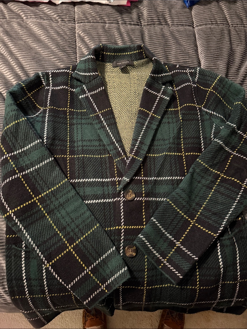 Ann Taylor Green and Black Plaid Sport Coat